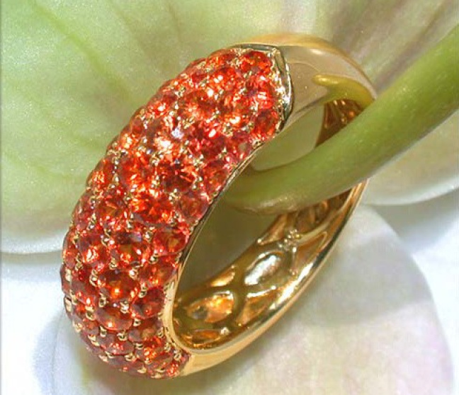 Orange Saphir Pavé Ring in Gelbgold 585