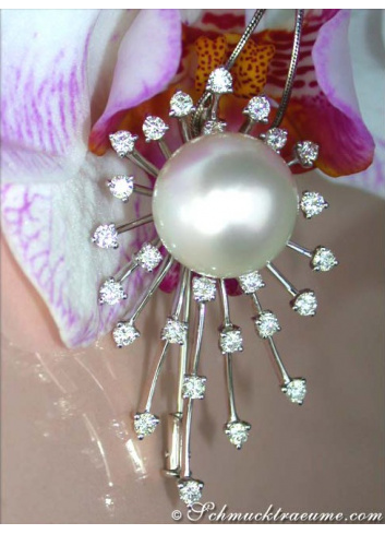 Opulent Southsea Pearl Pendant / Brooch with Diamonds