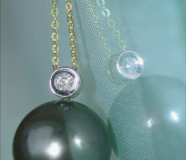 Tahitiperle Brillant Anhänger mit Kette in Gelbgold 585