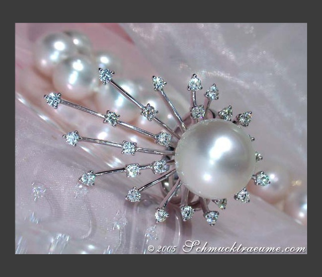 Südseeperle Ring mit Brillanten 14 mm makellos