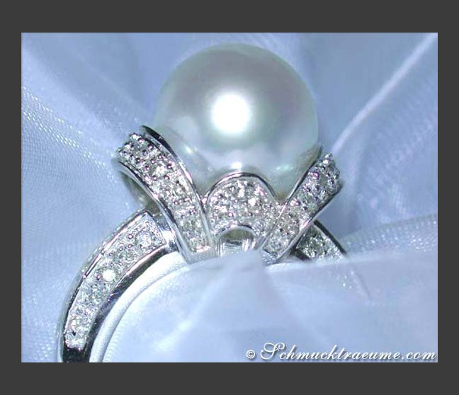 Südseeperle Ring mit Brillanten in Weißgold