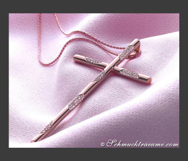Brillanten Kreuz Anhänger in Roségold 750