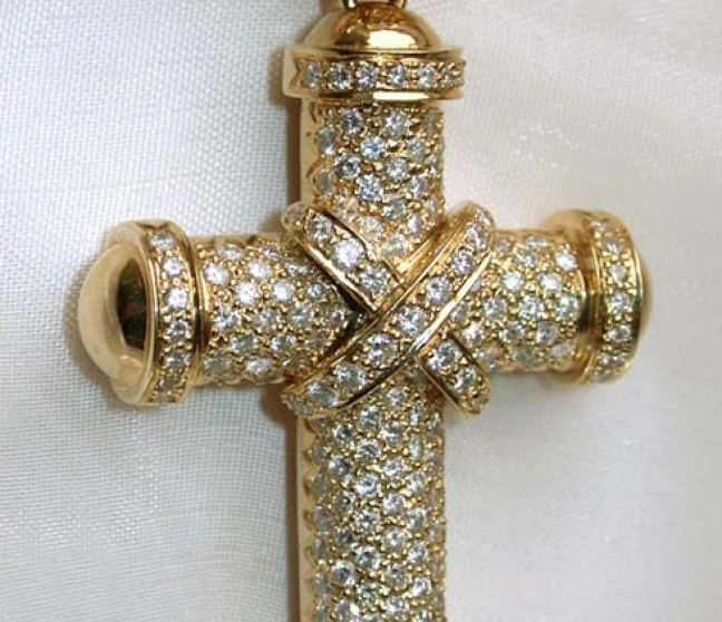 Brillanten Kreuz Anhänger in Gelbgold 750