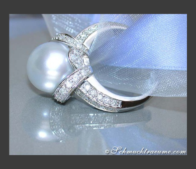 Südseeperle Ring mit Brillanten in Weißgold