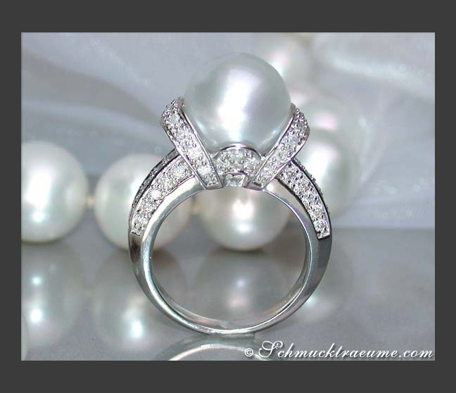 Südseeperle Ring mit Brillanten in Weißgold