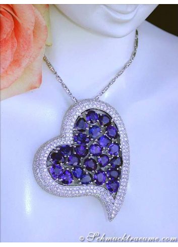 Luxurious Ceylon Sapphire Heart Pendant with Diamonds