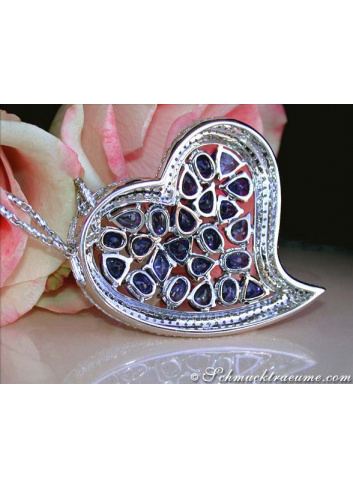 Luxurious Ceylon Sapphire Heart Pendant with Diamonds