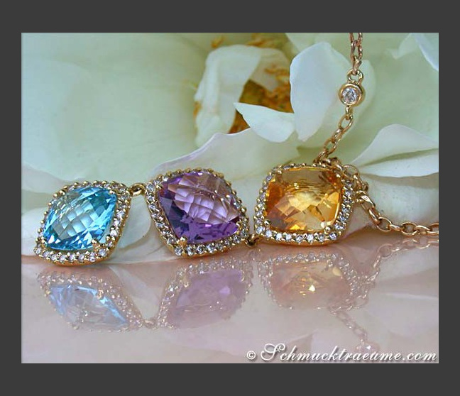 Multicolor Edelstein Halskette mit Diamanten