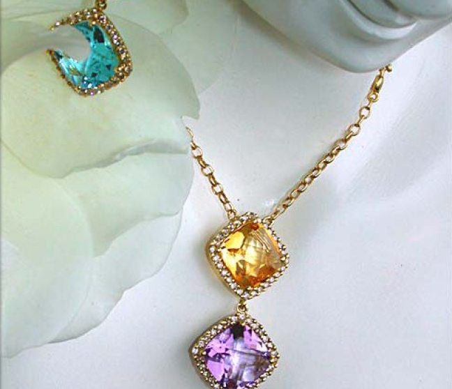 Multicolor Edelstein Halskette mit Diamanten