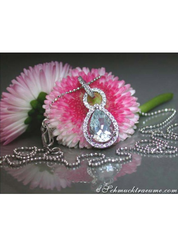 Delicate Aquamarine Teardrop Pendant with Diamonds