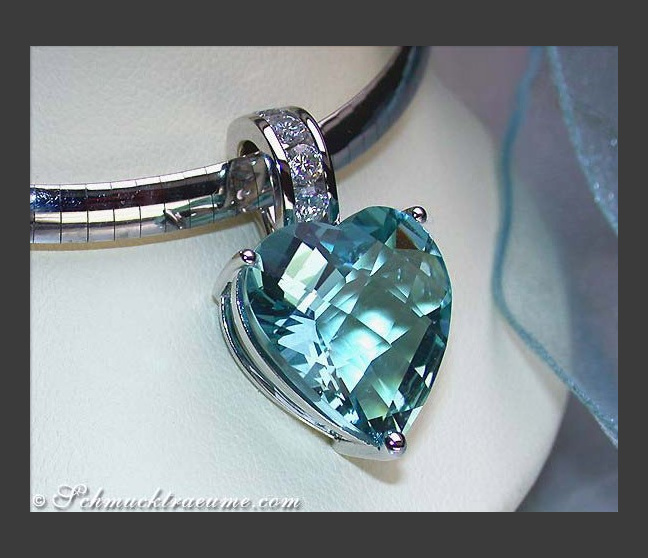 Aquamarin Brillanten Herz Anhänger