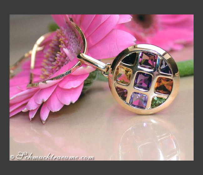 Multicolor Edelstein Anhänger in Gelbgold 585