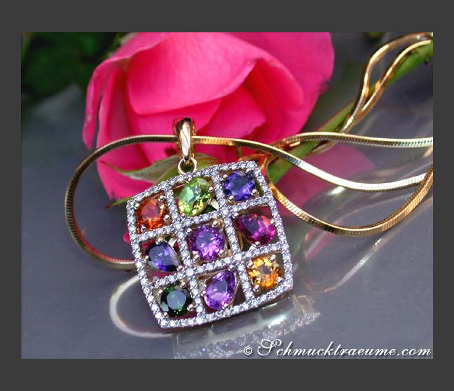 Multicolor Edelstein Anhänger mit Brillanten