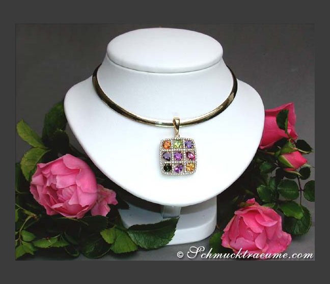 Multicolor Edelstein Anhänger mit Brillanten