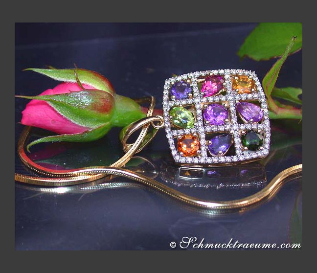 Multicolor Edelstein Anhänger mit Brillanten