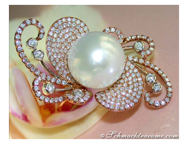 Fantastic Southsea Pearl Ring with Diamonds