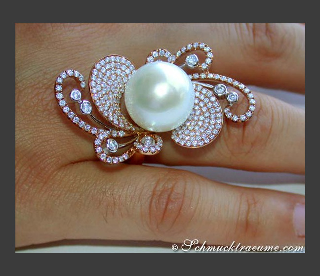 Südseeperle Ring mit Brillanten Roségold