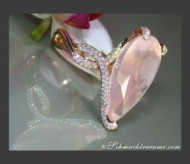 Rosenquarz Ring  mit Brillanten
