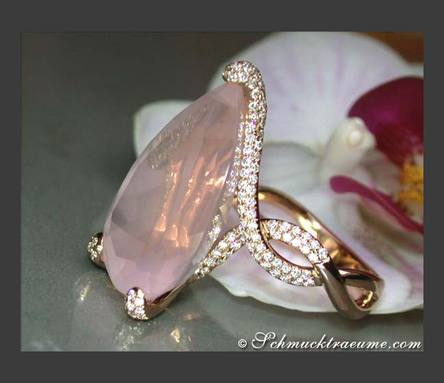 Rosenquarz Ring  mit Brillanten