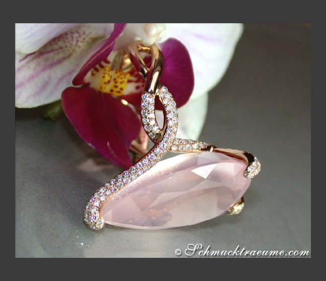 Rosenquarz Ring  mit Brillanten