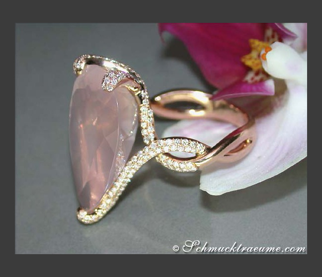 Rosenquarz Ring  mit Brillanten