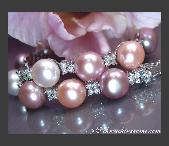Süßwasser Perlen Armband mit Brillanten pastell