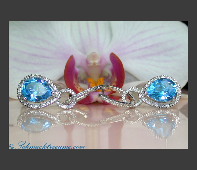 Blautopas Ohrringe / Creolen mit Diamanten