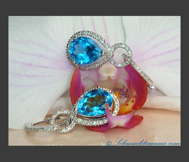 Blautopas Ohrringe / Creolen mit Diamanten