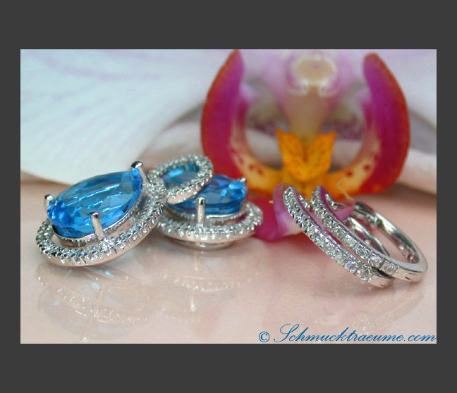 Blautopas Ohrringe / Creolen mit Diamanten