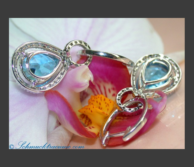 Blautopas Ohrringe / Creolen mit Diamanten