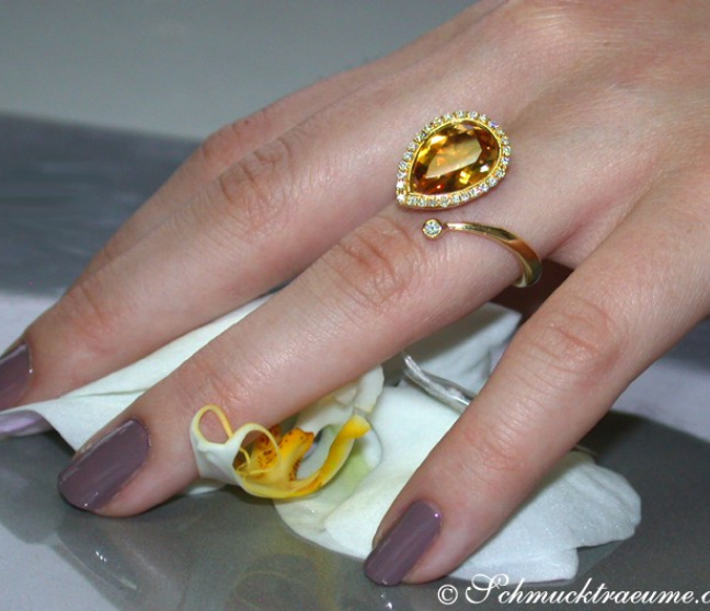 Citrin Ring mit Brillanten in Gelbgold 750