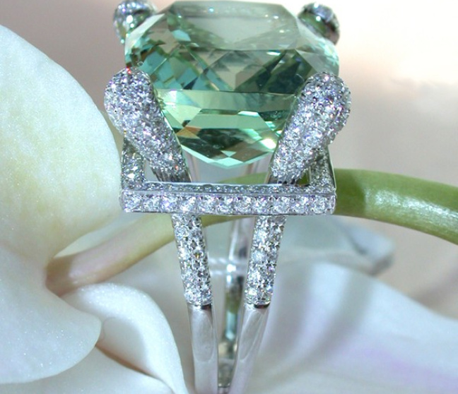Prasiolith Brillanten Ring Weißgold 750
