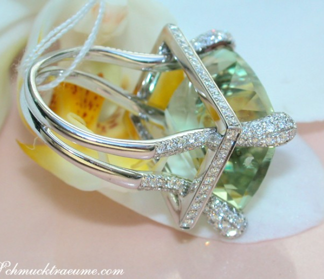 Prasiolith Brillanten Ring Weißgold 750