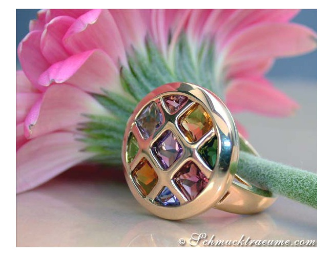 Multicolor Edelstein Ring in Gelbgold 585