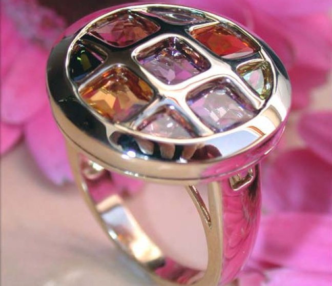 Multicolor Edelstein Ring in Gelbgold 585