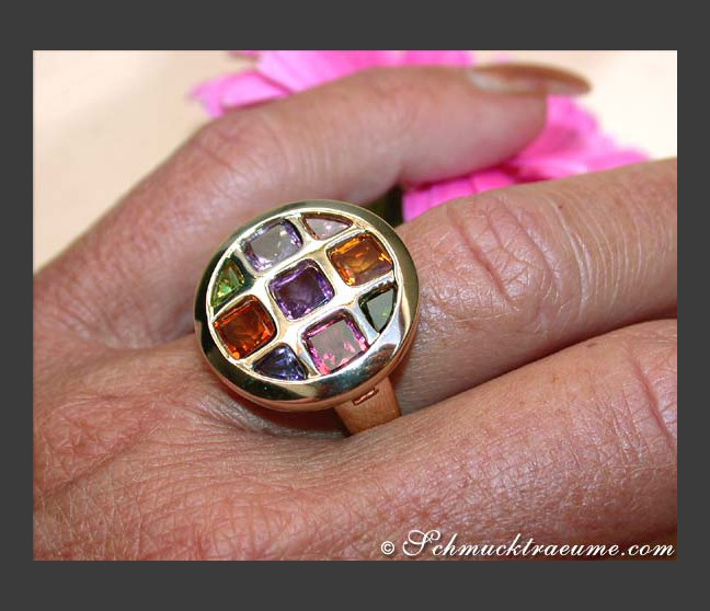 Multicolor Edelstein Ring in Gelbgold 585