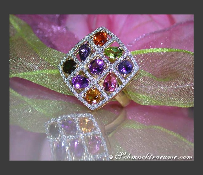 Multicolor Edelstein Ring mit Brillanten