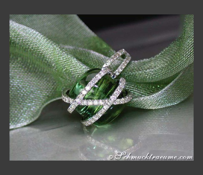 Prasiolith Ring mit Brillanten
