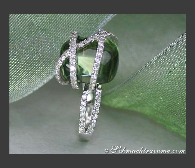 Prasiolith Ring mit Brillanten