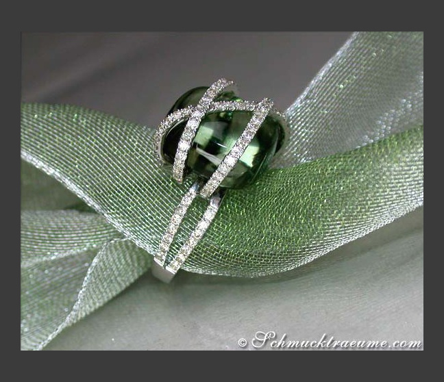 Prasiolith Ring mit Brillanten