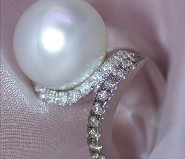 Südseeperle Ring mit braunen Diamanten