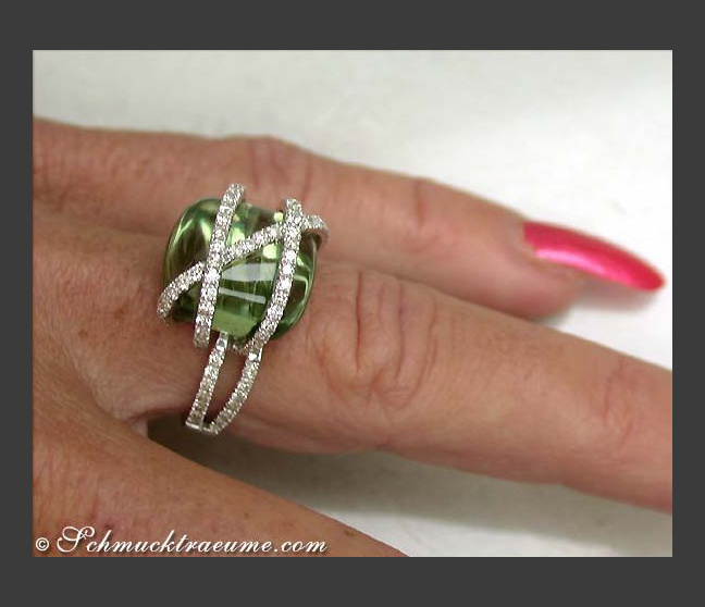 Prasiolith Ring mit Brillanten