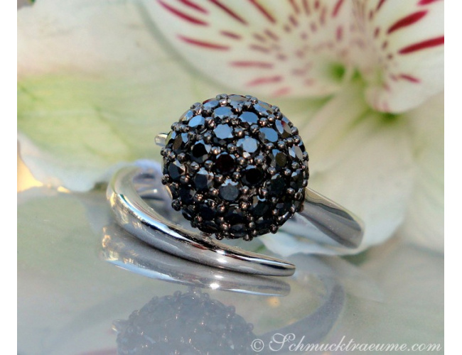 Attractive black diamond pave ball ring