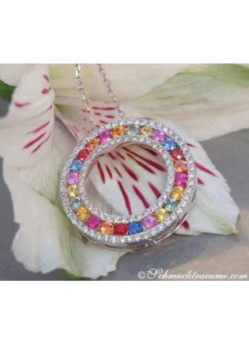 Pretty Rainbow Sapphire Pendant with Diamonds