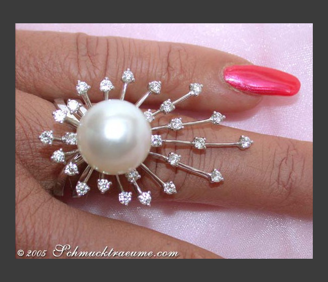 Südseeperle Ring mit Brillanten 14 mm makellos