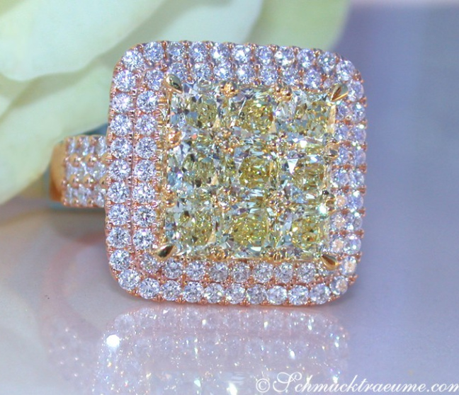 Gelbe Diamanten Ring mit Brillanten in Roségold