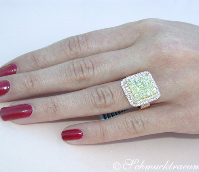 Gelbe Diamanten Ring mit Brillanten in Roségold