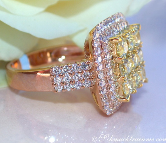 Gelbe Diamanten Ring mit Brillanten in Roségold