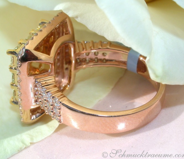 Gelbe Diamanten Ring mit Brillanten in Roségold