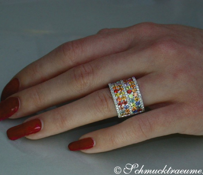Regenbogen / Multicolor Saphir Brillanten Ring